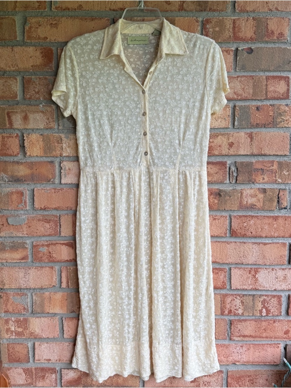 Anthropologie Yellow Floral Short Sleeve Button Front Semi Sheer Shirt Dress M